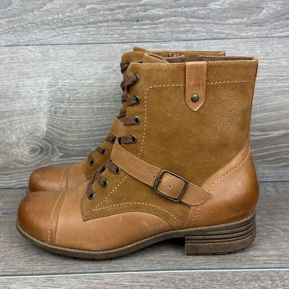 Abeo Verity Tan Leather Women’s Size 10N Hi Top Lace Up Side Zip Combat Boots - Picture 3 of 11